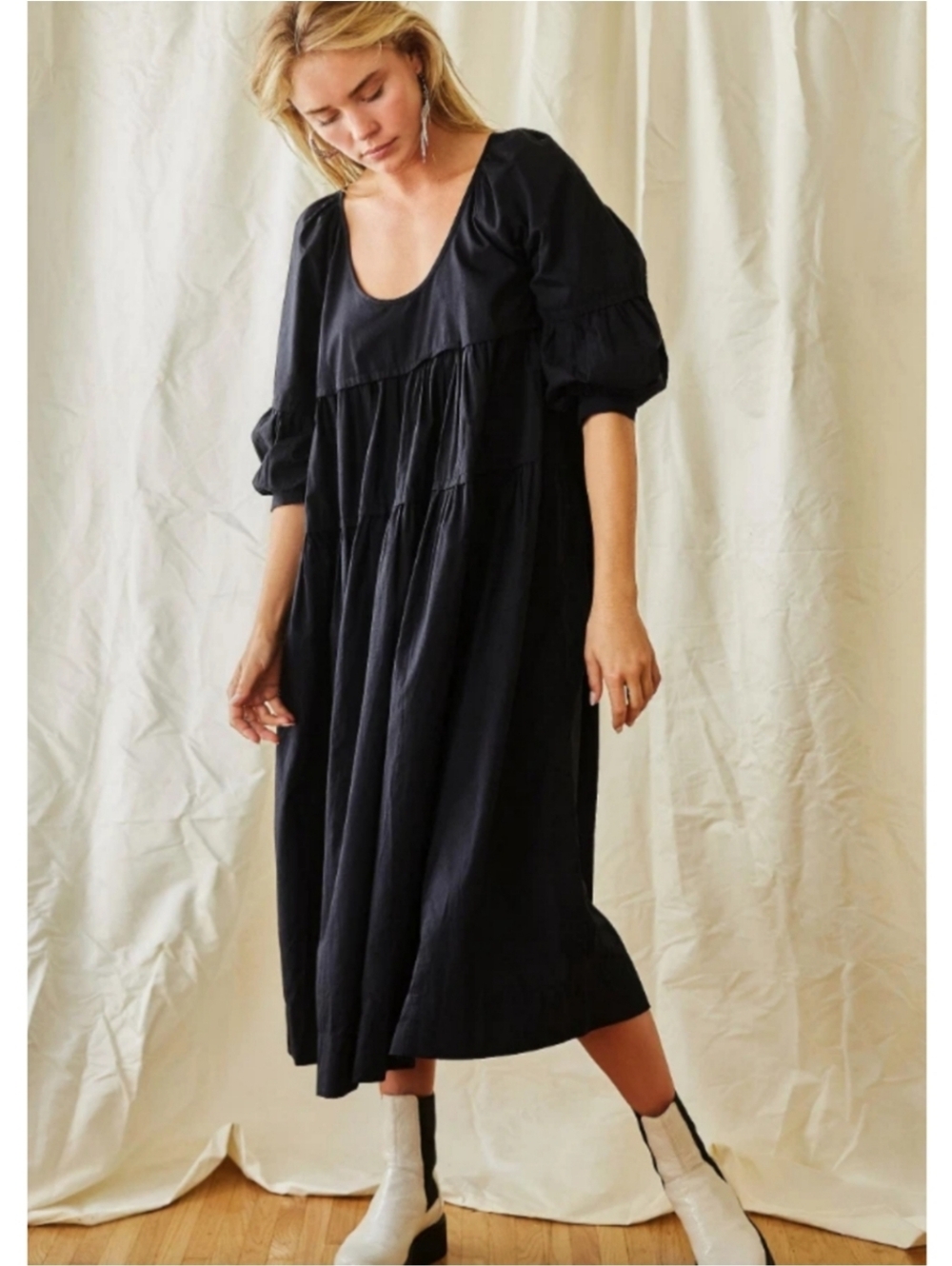 Free People Syd Poplin Midi Dress Black